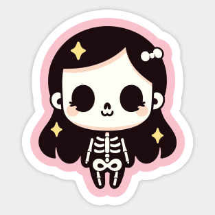 Cute Skeleton Girl in Kawaii Chibi Style | Happy Halloween Skeleton Costume Sticker